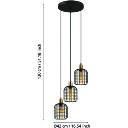EGLO Chisle Black 3 LED Steel Pendant Light - Size: 130 x 43 x 130cm - Wilko - thumbnail 5