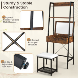 Costway Black Vanity Dressing Table Set with Mirror - Wilko - thumbnail 7