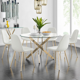 Furniturebox Arona Solara 6 Seater Round Dining Set White and Gold - Wilko - thumbnail 1