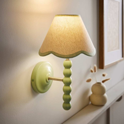 ValueLights Trim Scallop Shade Green Bobbin LED Wall Light with Bulb 2 Pack - Size: 32 x 19 x 20cm - Wilko - thumbnail 4