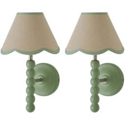 ValueLights Trim Scallop Shade Green Bobbin LED Wall Light with Bulb 2 Pack - Size: 32 x 19 x 20cm - Wilko