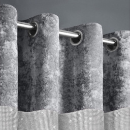 Intimates Diamante Silver Crushed Velvet Eyelet Curtains 223 x 183cm - Size: W 223 x D 183cm - Wilko - thumbnail 3