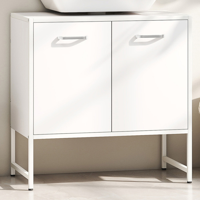 HOMCOM 2 Door White Under Sink Bathroom Cabinet - Size: 60.5 cm x 33 x 60cm - Wilko - image 1