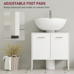 HOMCOM 2 Door White Under Sink Bathroom Cabinet - Size: 60.5 cm x 33 x 60cm - Wilko - thumbnail 7