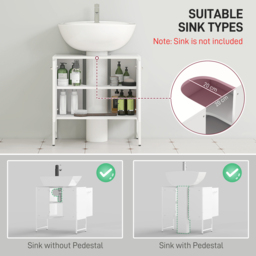 HOMCOM 2 Door White Under Sink Bathroom Cabinet - Size: 60.5 cm x 33 x 60cm - Wilko - thumbnail 5