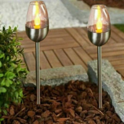 Garden Mile 2 Pack Flame Effect Solar LED Stake Light - Size: 30 x 15 x 15cm - Silver - Wilko - thumbnail 3