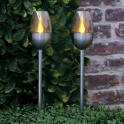 Garden Mile 2 Pack Flame Effect Solar LED Stake Light - Size: 30 x 15 x 15cm - Silver - Wilko - thumbnail 4