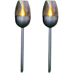 Garden Mile 2 Pack Flame Effect Solar LED Stake Light - Size: 30 x 15 x 15cm - Silver - Wilko