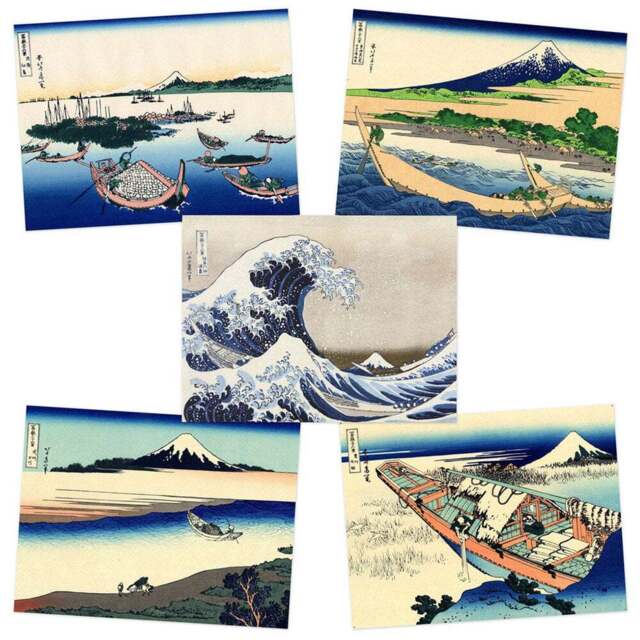 Artery8 Hokusai Views Mount Fuji Tago Bay Tama River Island Wall Art Print 30 x 41cm 5 Pack - Size: 40.5 x 30.5 x 0.3cm - Multi - Wilko - image 1