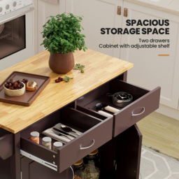 Costway 2 Door 2 Drawer Brown Rolling Kitchen Island Cart - Size: 107 x 57 x 23cm - Wilko - thumbnail 6