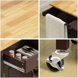 Costway 2 Door 2 Drawer Brown Rolling Kitchen Island Cart - Size: 107 x 57 x 23cm - Wilko - thumbnail 5