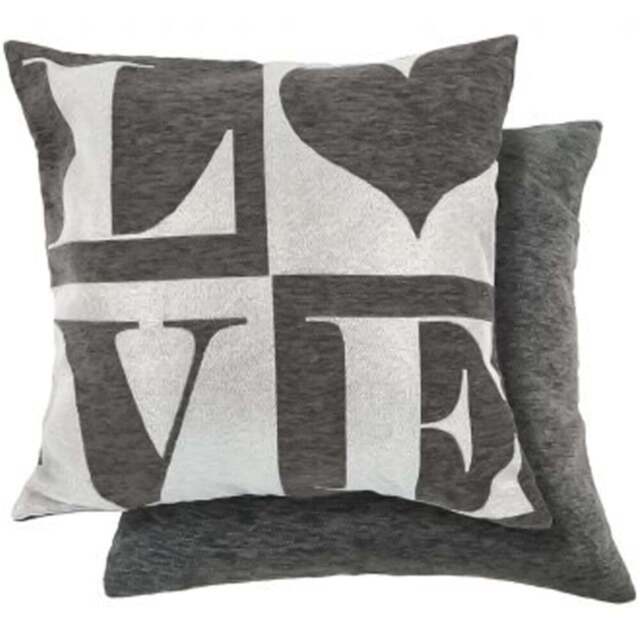 Serene Amor Love Black Grey Cushion Cover 43 x 43cm - Wilko - image 1