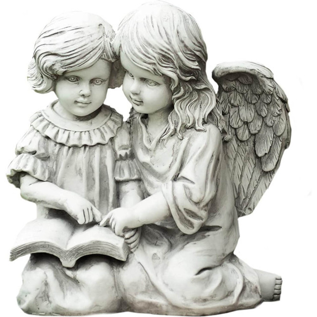 Marco Paul Lying Girl and Boy Reading Statue Garden Ornament - Size: 30 x 10 x 10cm - White - Wilko - image 1