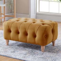 Elsie Chesterfield Ochre Plush Velvet Footstool - Size: 41 x 76 x 53cm - Yellow - Wilko - thumbnail 1