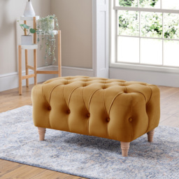 Elsie Chesterfield Ochre Plush Velvet Footstool - Size: 41 x 76 x 53cm - Yellow - Wilko - thumbnail 4