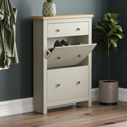 VIDA DESIGNS Arlington Grey and Oak 2-Door 1-Drawer Shoe Cabinet Rack - Size: 24cm x 78 x 108cm - Wilko