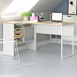 Florence Function Plus 2 Drawer Corner Desk White and Oak - Size: 81 x 145 x 76cm - Brown - Furniture to Go - Wilko