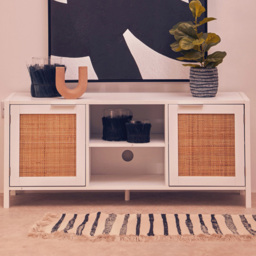 Interiors by Premier Sherman 2 Door 2 Shelf White Media Unit - Size: 120 x 38 x 52cm - Wilko