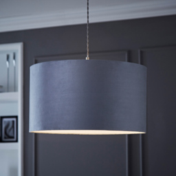 ValueLights Reni Grey Velvet Large Drum Ceiling Lamp Shade 45cm - Size: 25 x 45 x 45cm - Wilko - thumbnail 3