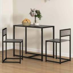 HOMCOM 2 Seater Metal Frame Dining Set Grey Wood-Effect - Wilko - thumbnail 1