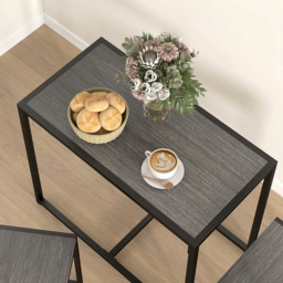 HOMCOM 2 Seater Metal Frame Dining Set Grey Wood-Effect - Wilko - thumbnail 4