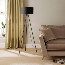 Kliving Black Cotton Shade Metal Tripod Floor Lamp - Size: 150 x 50 x 50cm - Wilko - thumbnail 3