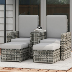Outsunny Grey Rattan Sun Lounger with Storage Tea Table and Footstools - Size: 1 Seater - Wilko - thumbnail 1