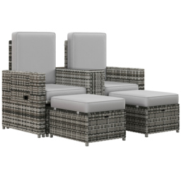Outsunny Grey Rattan Sun Lounger with Storage Tea Table and Footstools - Size: 1 Seater - Wilko - thumbnail 3