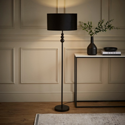 ValueLights Marissa Black Velvet Shade Black Ball LED Floor Lamp - Size: 145 x 45 x 45cm - Wilko - thumbnail 3