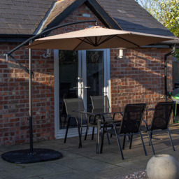 Samuel Alexander 4 Seater Glass Top Garden Dining Table with Beige Banana Parasol and Base 3m - Black - Wilko - thumbnail 1