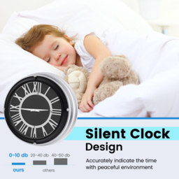 Costway Silver Frame Small Round Silent Wall Clock 35cm - Size: 41 x 40 x 19cm - Wilko - thumbnail 7