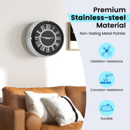 Costway Silver Frame Small Round Silent Wall Clock 35cm - Size: 41 x 40 x 19cm - Wilko - thumbnail 6