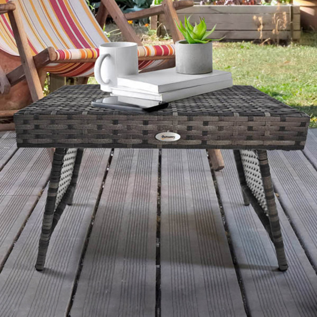 Outsunny Grey Rattan Foldable Square Metal Coffee Table - Size: 60 x 41 x 41cm - Wilko - image 1