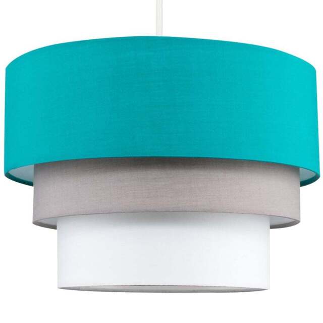 ValueLights Aztec 3-Tier Teal Fabric Ceiling Light Shade - Size: 30 x 20 x 30cm - Blue - Wilko - image 1