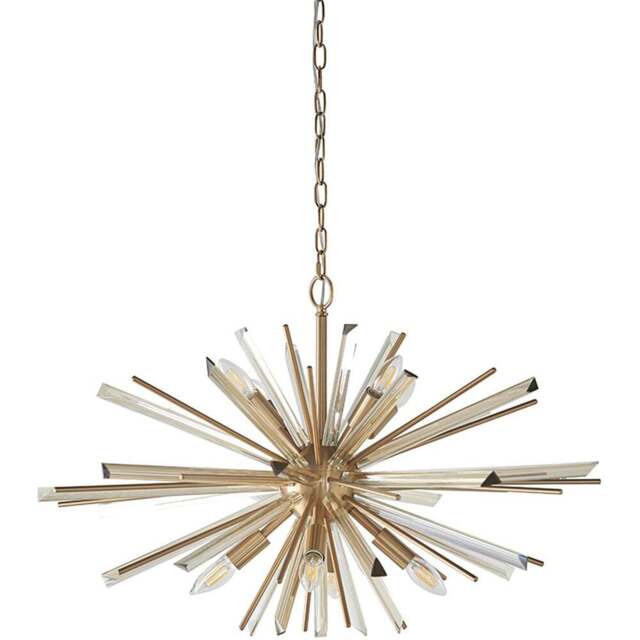 Merano Salerno Antique Brass and Champagne 8 Light Ceiling Pendant - Size: 80 x 80 x 207.6cm - Glass - Wilko - image 1