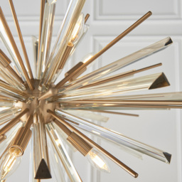 Merano Salerno Antique Brass and Champagne 8 Light Ceiling Pendant - Size: 80 x 80 x 207.6cm - Glass - Wilko - thumbnail 6