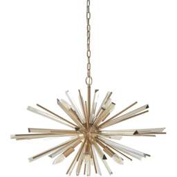 Merano Salerno Antique Brass and Champagne 8 Light Ceiling Pendant - Size: 80 x 80 x 207.6cm - Glass - Wilko - thumbnail 1