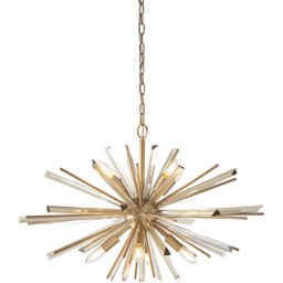 Merano Salerno Antique Brass and Champagne 8 Light Ceiling Pendant - Size: 80 x 80 x 207.6cm - Glass - Wilko - thumbnail 4