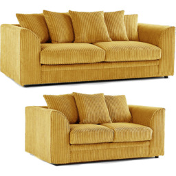 Luxor 5 Seater Mustard Jumbo Cord Scatter Back Sofa Set - Yellow - Wilko - thumbnail 3