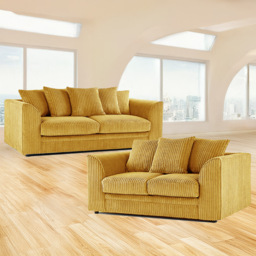 Luxor 5 Seater Mustard Jumbo Cord Scatter Back Sofa Set - Yellow - Wilko - thumbnail 1