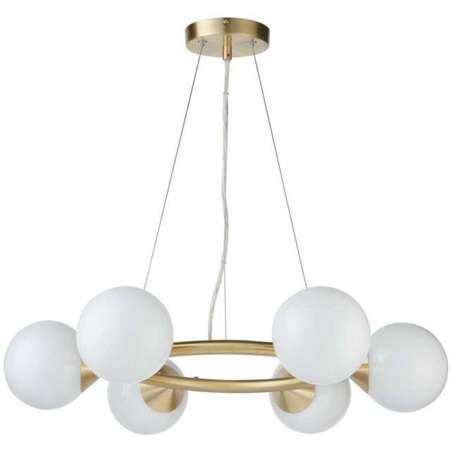 Merano Grosseto 6 light White Gloss Glass Satin Brass Plate Ceiling Light - Size: 59.5 x 59.5 x 162cm - Brown - Wilko - image 1