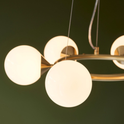 Merano Grosseto 6 light White Gloss Glass Satin Brass Plate Ceiling Light - Size: 59.5 x 59.5 x 162cm - Brown - Wilko - thumbnail 6