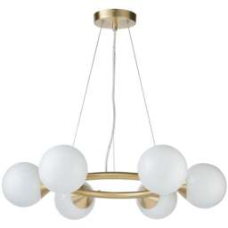 Merano Grosseto 6 light White Gloss Glass Satin Brass Plate Ceiling Light - Size: 59.5 x 59.5 x 162cm - Brown - Wilko