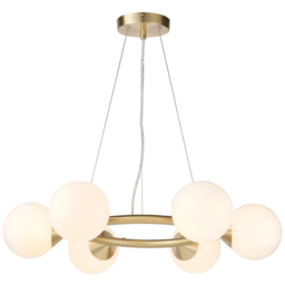 Merano Grosseto 6 light White Gloss Glass Satin Brass Plate Ceiling Light - Size: 59.5 x 59.5 x 162cm - Brown - Wilko - thumbnail 4