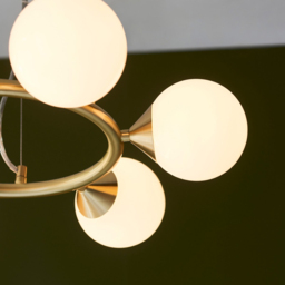 Merano Grosseto 6 light White Gloss Glass Satin Brass Plate Ceiling Light - Size: 59.5 x 59.5 x 162cm - Brown - Wilko - thumbnail 5