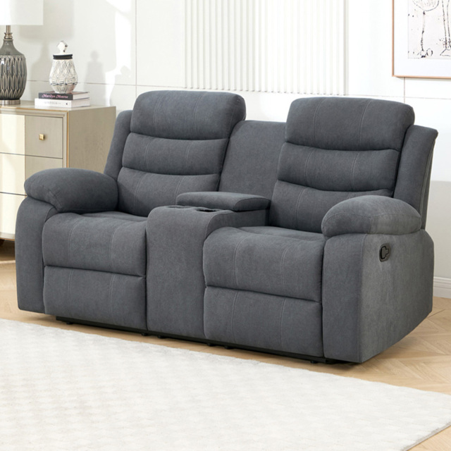 Furniture Online Boston 2 Seater Grey Manual Recliner Sofa with Drinks Console - Wilko - image 1