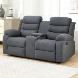 Furniture Online Boston 2 Seater Grey Manual Recliner Sofa with Drinks Console - Wilko