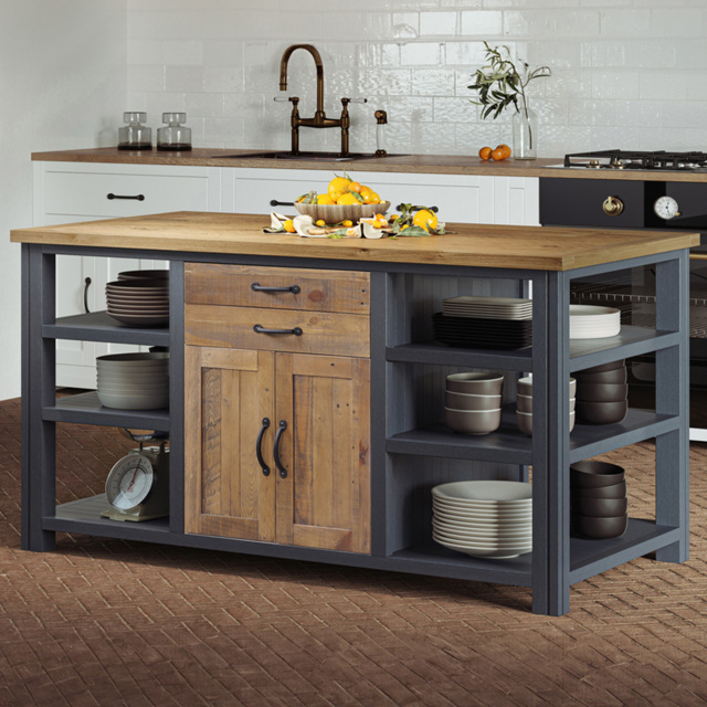 Baumhaus Splash of Blue 2 Door 4 Drawer 2 Shelf Wooden Blue Kitchen Island - Wilko - image 1