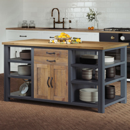 Baumhaus Splash of Blue 2 Door 4 Drawer 2 Shelf Wooden Blue Kitchen Island - Wilko - thumbnail 1