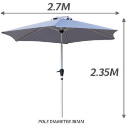 GlamHaus Light Grey Crank and Tilt Parasol 2.7m - Wilko - thumbnail 7